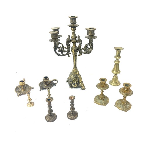 53 - Selection of vintage brass candle sticks tallest measures approx 14 inches tall