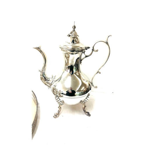 563 - Silver plated set with tea pot, coffee pot, milk jug, sugar bowl and tray