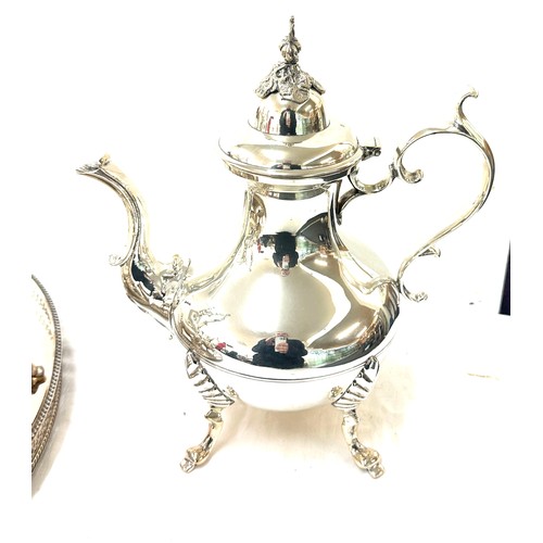 563 - Silver plated set with tea pot, coffee pot, milk jug, sugar bowl and tray