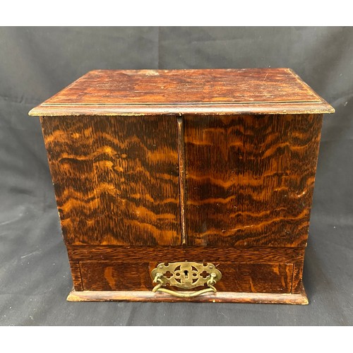 58 - Antique oak writing box measures approximately Height 11 inches, Width 13 inches, Depth 8.5 inches