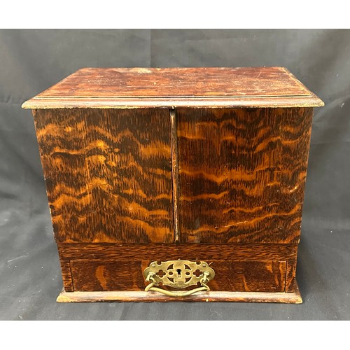 58 - Antique oak writing box measures approximately Height 11 inches, Width 13 inches, Depth 8.5 inches