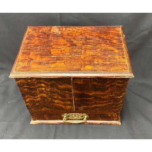 58 - Antique oak writing box measures approximately Height 11 inches, Width 13 inches, Depth 8.5 inches