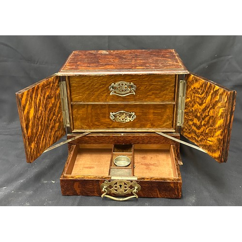 58 - Antique oak writing box measures approximately Height 11 inches, Width 13 inches, Depth 8.5 inches