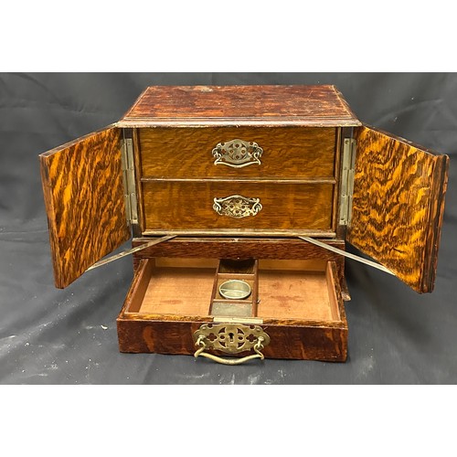 58 - Antique oak writing box measures approximately Height 11 inches, Width 13 inches, Depth 8.5 inches