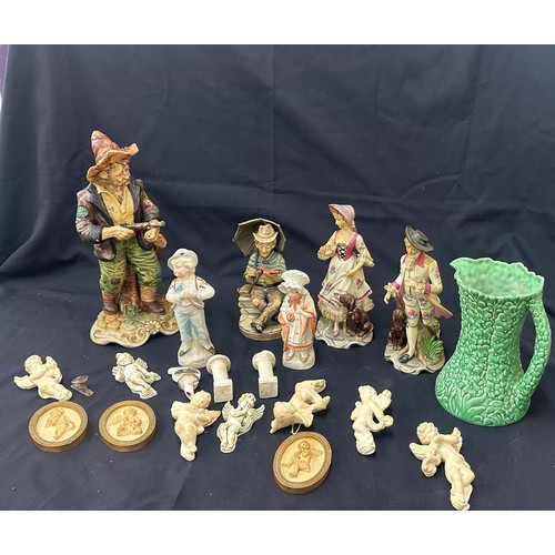 43 - Selection of vintage porcelain figurines, slyvac jug etc