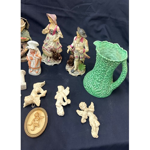 43 - Selection of vintage porcelain figurines, slyvac jug etc