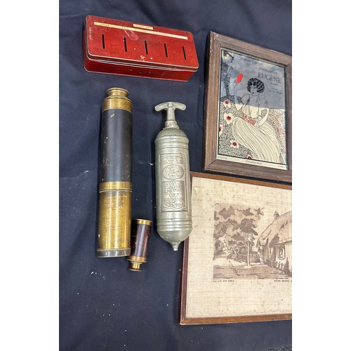 55 - Selection of vintage collectable items to include a telescope, fie extinguisher etc