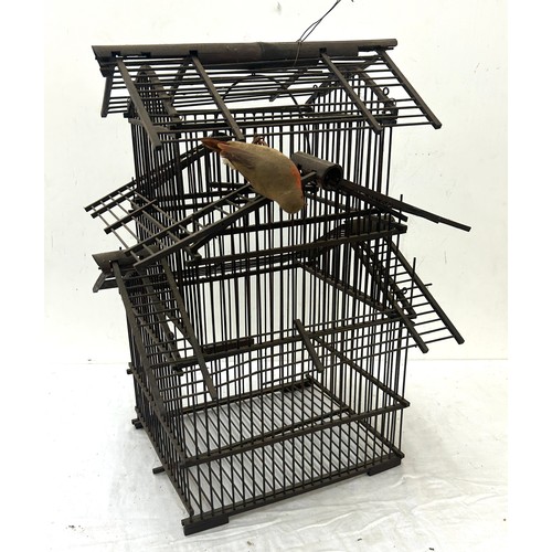 9 - Vintage cane birds cage measures approx 21 inches tall by 16 wide and 15 deep