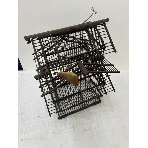 9 - Vintage cane birds cage measures approx 21 inches tall by 16 wide and 15 deep