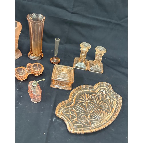 87 - Vintage pink glass dressing table set