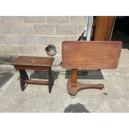 401 - Victorian mahogany bed table and walnut stool adjustable height