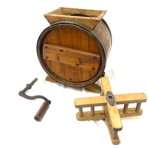 363 - Vintage wooden Albert Challenger wine Churn, approximate height 16 inches, Width 13 inches, has sust... 