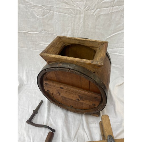 363 - Vintage wooden Albert Challenger wine Churn, approximate height 16 inches, Width 13 inches, has sust... 