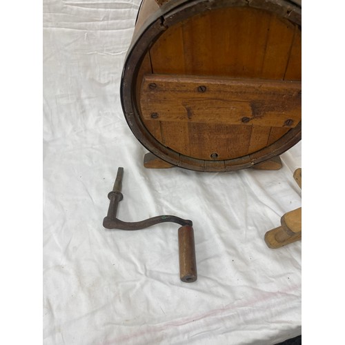 363 - Vintage wooden Albert Challenger wine Churn, approximate height 16 inches, Width 13 inches, has sust... 