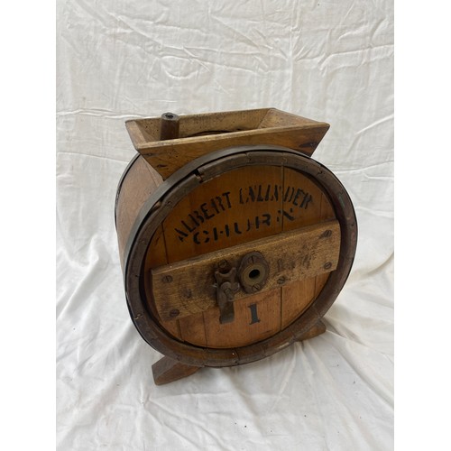 363 - Vintage wooden Albert Challenger wine Churn, approximate height 16 inches, Width 13 inches, has sust... 