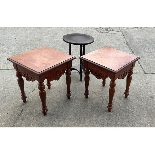 398 - Pair of lamp tables and one other largest measures approx 21 inches tall by 18 wide and deep