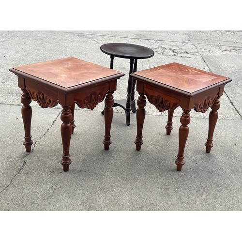 398 - Pair of lamp tables and one other largest measures approx 21 inches tall by 18 wide and deep