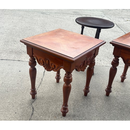 398 - Pair of lamp tables and one other largest measures approx 21 inches tall by 18 wide and deep