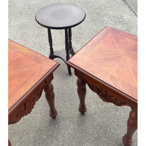 398 - Pair of lamp tables and one other largest measures approx 21 inches tall by 18 wide and deep