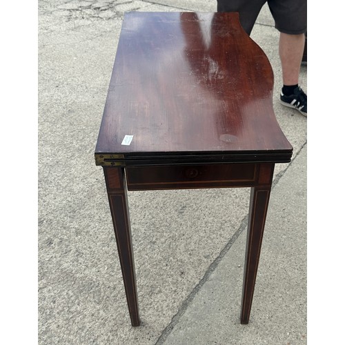 371 - Mahogany inlaid hall table with flip top and drawer measures approx 29 inches tall by 35 wide and 18... 