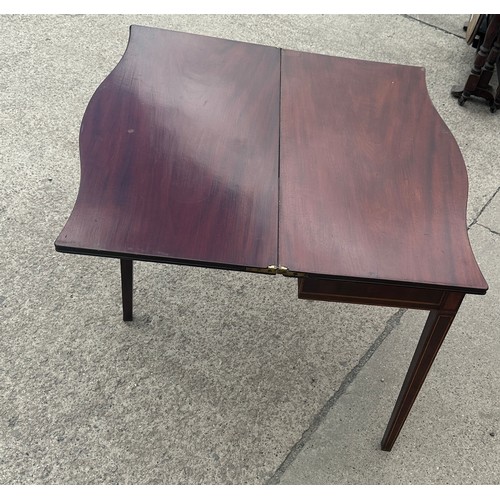 371 - Mahogany inlaid hall table with flip top and drawer measures approx 29 inches tall by 35 wide and 18... 