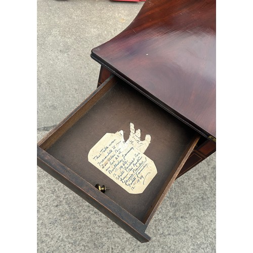 371 - Mahogany inlaid hall table with flip top and drawer measures approx 29 inches tall by 35 wide and 18... 