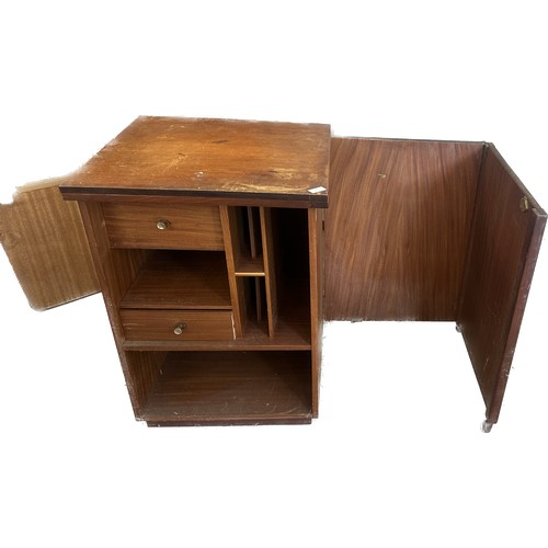 381 - Teak sewing cupboard measures approximately Height 29 inches, by 21 inches