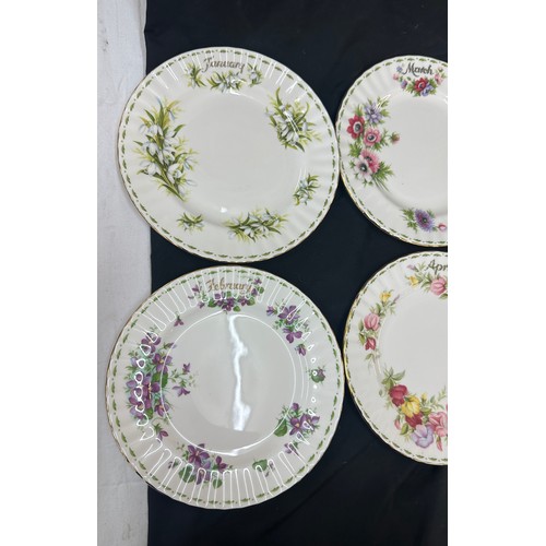 303 - Set 12 Royal Albert flowers of the month sandwich plate's 21 cm diameter, January - December second ... 