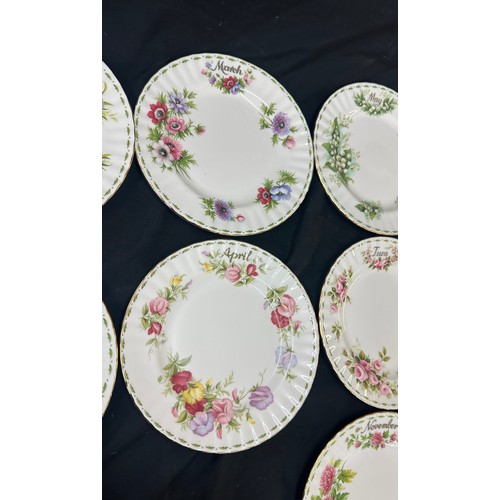 303 - Set 12 Royal Albert flowers of the month sandwich plate's 21 cm diameter, January - December second ... 