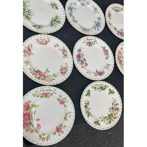 303 - Set 12 Royal Albert flowers of the month sandwich plate's 21 cm diameter, January - December second ... 