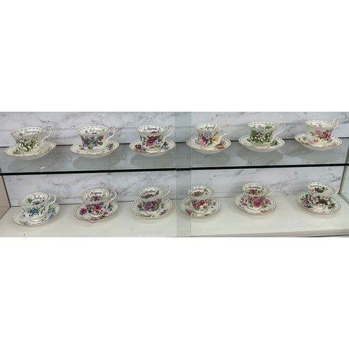 300 - Set 12 Royal Albert flowers of the month cups and saucers, all second quality, all apart from the Oc... 