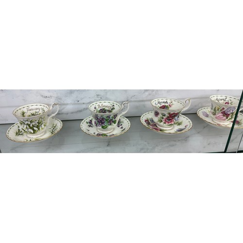 300 - Set 12 Royal Albert flowers of the month cups and saucers, all second quality, all apart from the Oc... 