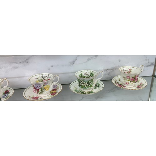 300 - Set 12 Royal Albert flowers of the month cups and saucers, all second quality, all apart from the Oc... 