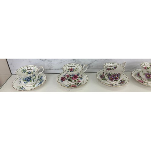 300 - Set 12 Royal Albert flowers of the month cups and saucers, all second quality, all apart from the Oc... 