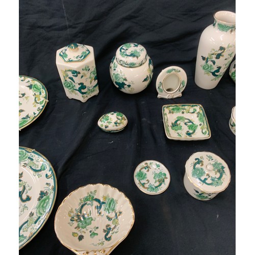 70 - Selection of Masons Chartreuse pottery includes Ginger jar, jugs, plates etc