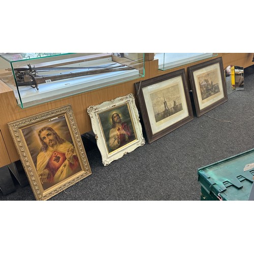 276 - Selection of 4 framed prints, 2 depicting religious scenes, largest frame measures approximately 31 ... 