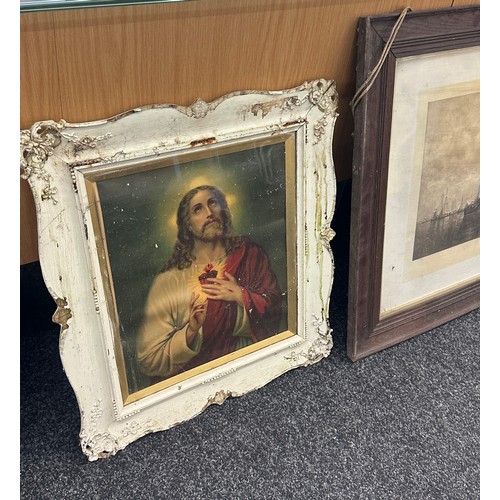 276 - Selection of 4 framed prints, 2 depicting religious scenes, largest frame measures approximately 31 ... 