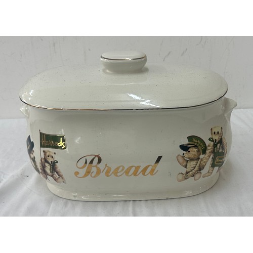 1 - Harrods bread crock measures approx 9.5 inches tall, 15 wide and 8 deep