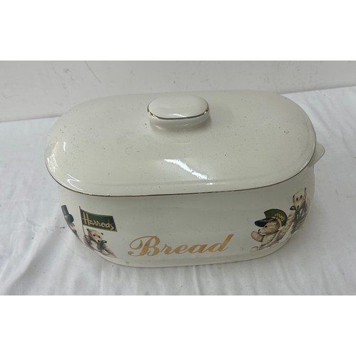 1 - Harrods bread crock measures approx 9.5 inches tall, 15 wide and 8 deep