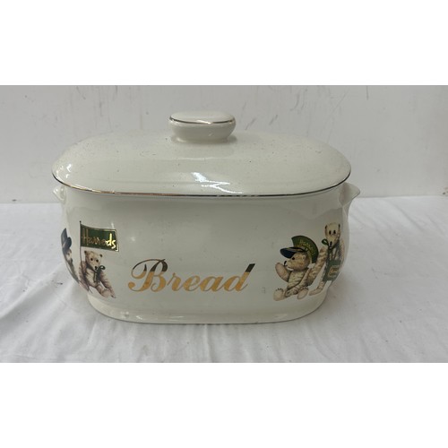 1 - Harrods bread crock measures approx 9.5 inches tall, 15 wide and 8 deep