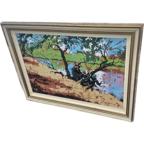 295 - Large framed Rolf Harris painting on canvas measures approx 39 inches tall by 53 inches wide