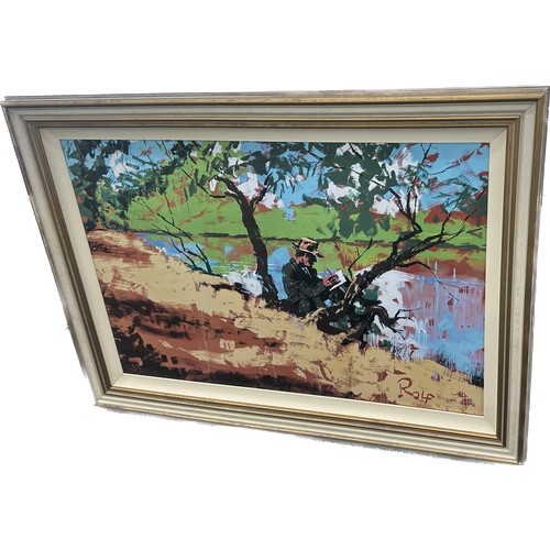 295 - Large framed Rolf Harris painting on canvas measures approx 39 inches tall by 53 inches wide