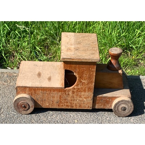 262 - Vintage wooden toy ride on train, approximate measurements: Height 12.5 inches, length 23 inches, de... 