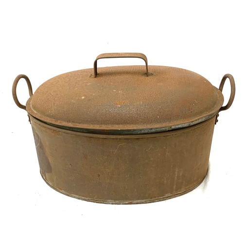 258 - Steel vintage 2 handled lidded oval pot, approximate measurements: Width 21 inches, Height 12 inches