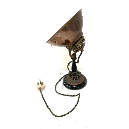 266 - Antique copper het lamp, glazed base, industrial table lamp, untested