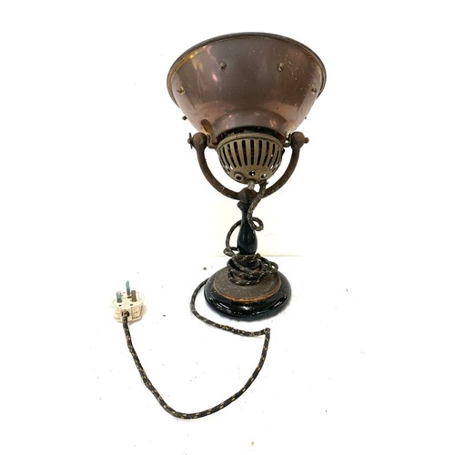 266 - Antique copper het lamp, glazed base, industrial table lamp, untested