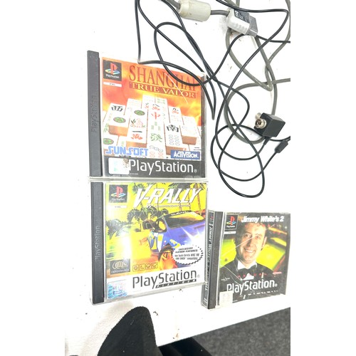 95 - Playstation One with controllers and 7 games, untested, to include Star Wars, Monopoly, War zone etc... 