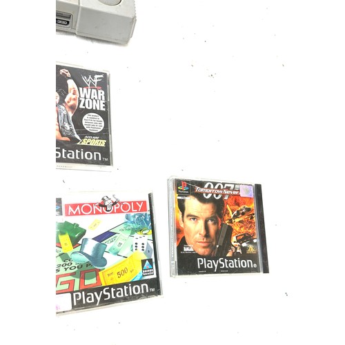 95 - Playstation One with controllers and 7 games, untested, to include Star Wars, Monopoly, War zone etc... 