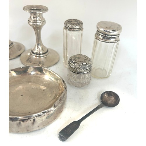 539 - Large selection of silver items all damaged includes ash tray, candle sticks etc