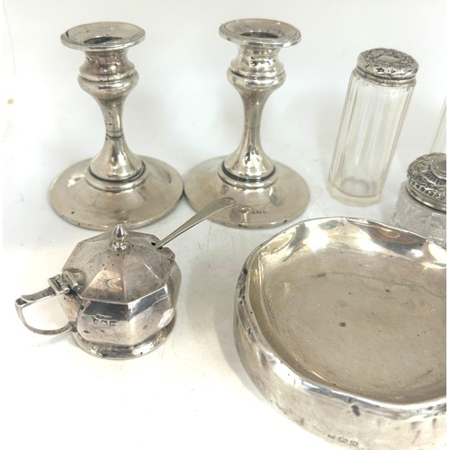 539 - Large selection of silver items all damaged includes ash tray, candle sticks etc